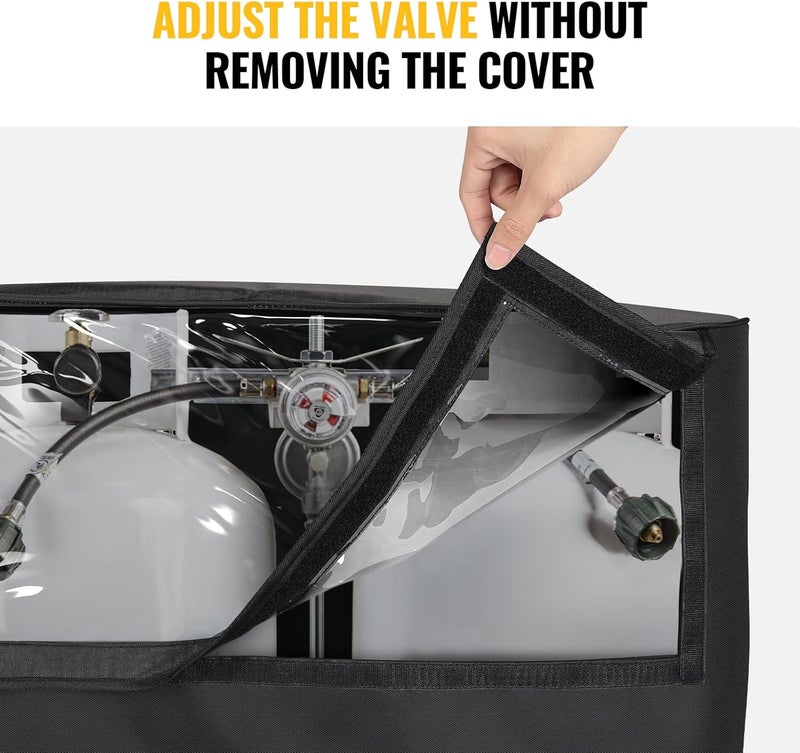 BougeRV Propane Tank Cover, Visible Valve, Fit Dual 30lb Tanks, Waterproof 600D Oxford Replacement Covers for Trailer/Camper, RV Parts Accessories (Black) - Image 3